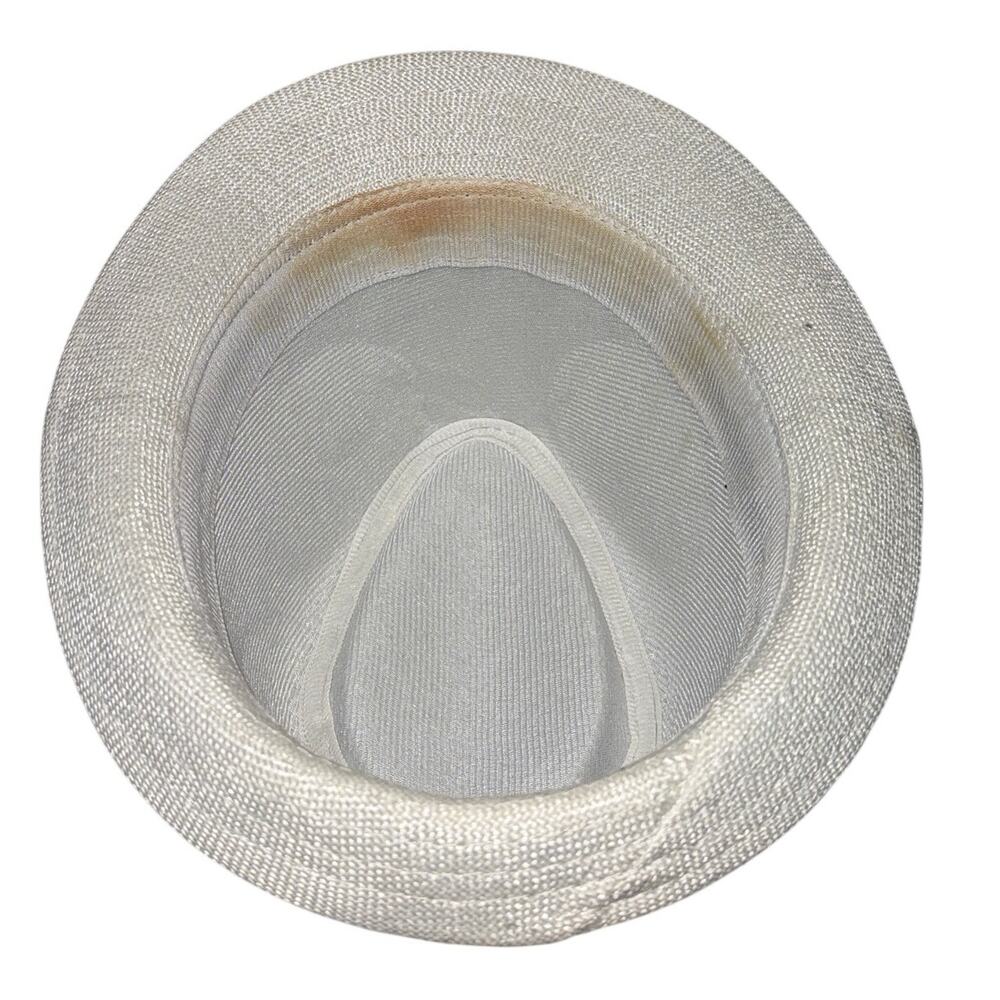 White Trilby Fedora Hat 22" Panama Style 1920s Inspired Black Band Polyester - Picture 7 of 7